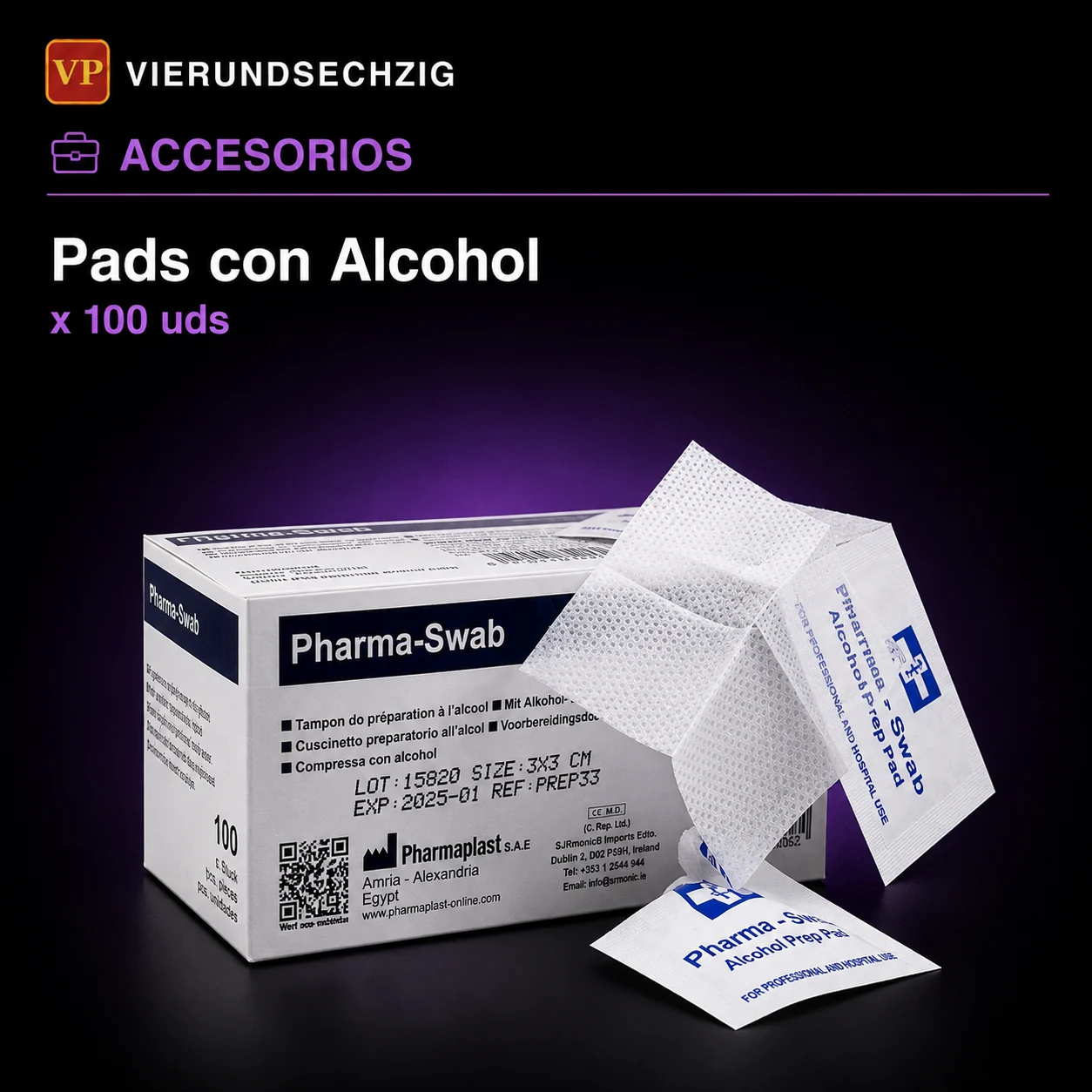 Pads con Alcohol x 100 uds — vial de Accesorios